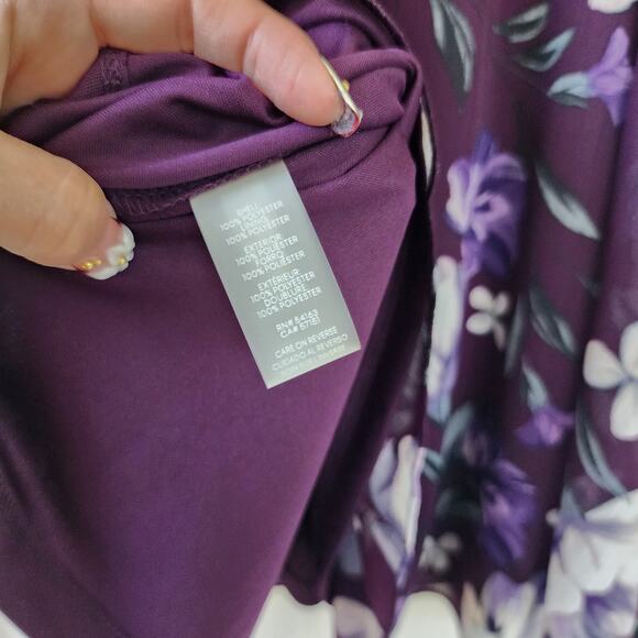 Calvin Klein Floral Print Long bell Sleeve mini Dress 6 purple romantic ruffle - Picture 5 of 11